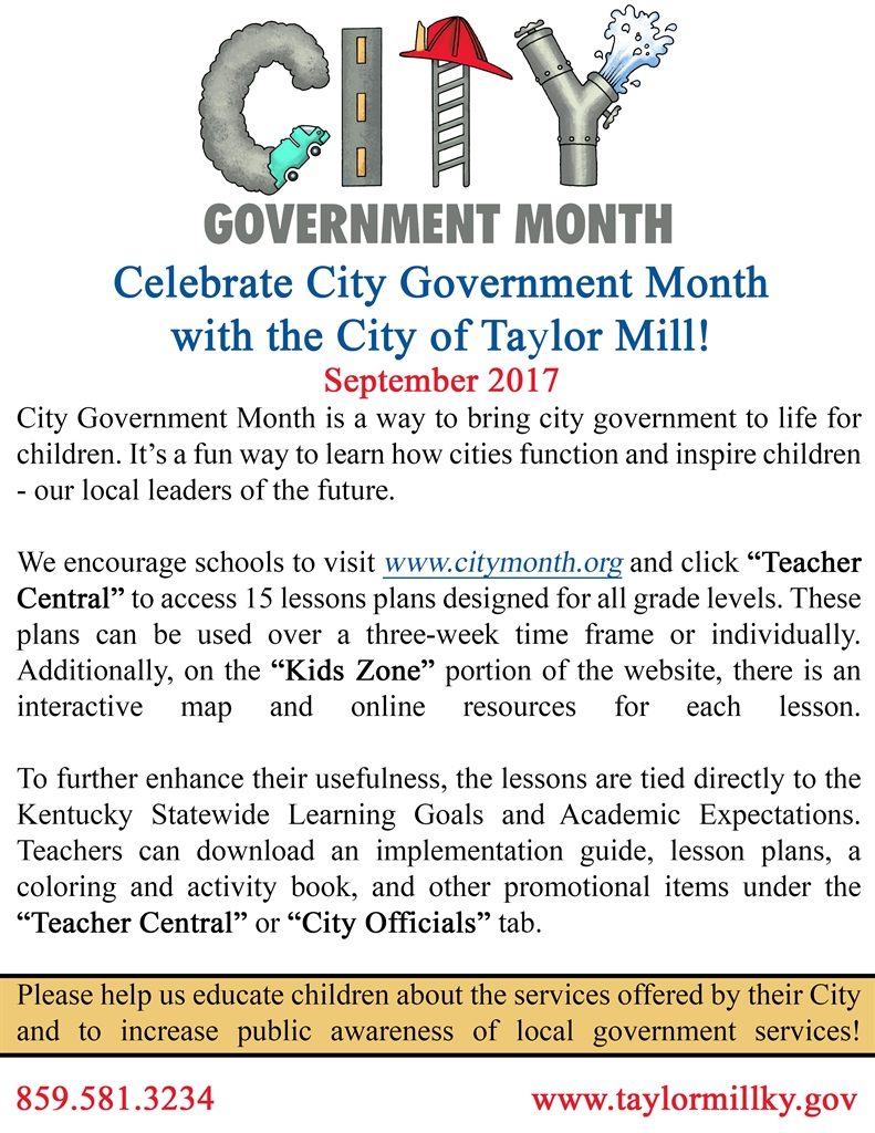 September Is City Government Month Welcome To City Of Taylor Mill