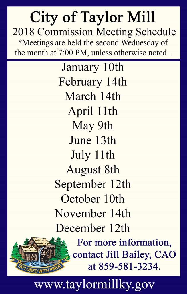 2018 Commission Meeting Schedule City Of Taylor Mill 2018 Commission Meeting Schedule City Of Taylor Mill