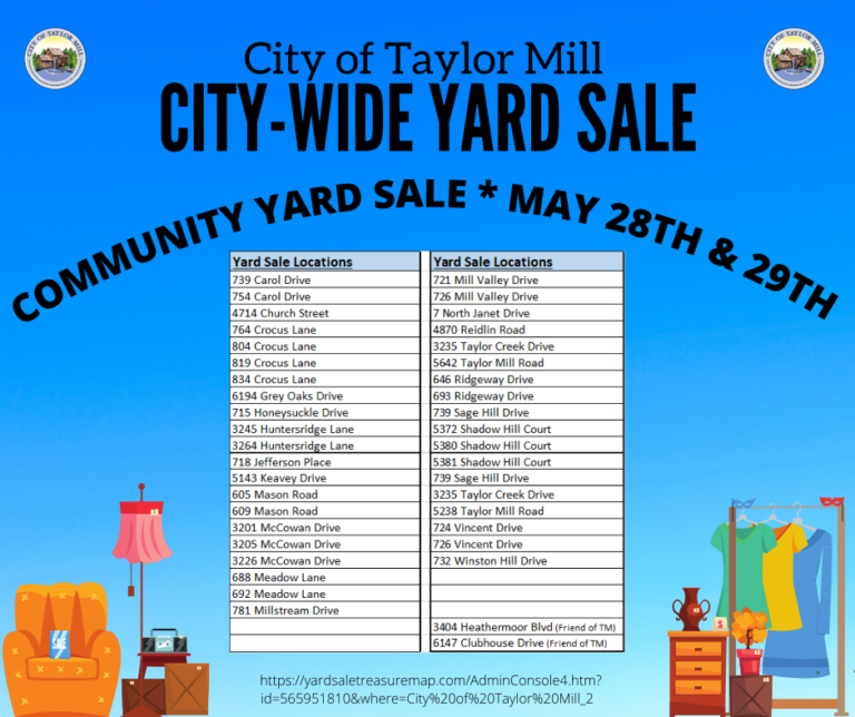Citywide Yard Sale on May 28th & 29th City of Taylor Mill