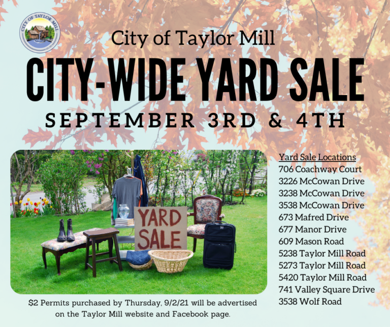Citywide Yard Sale on Sept. 3rd & 4th City of Taylor Mill