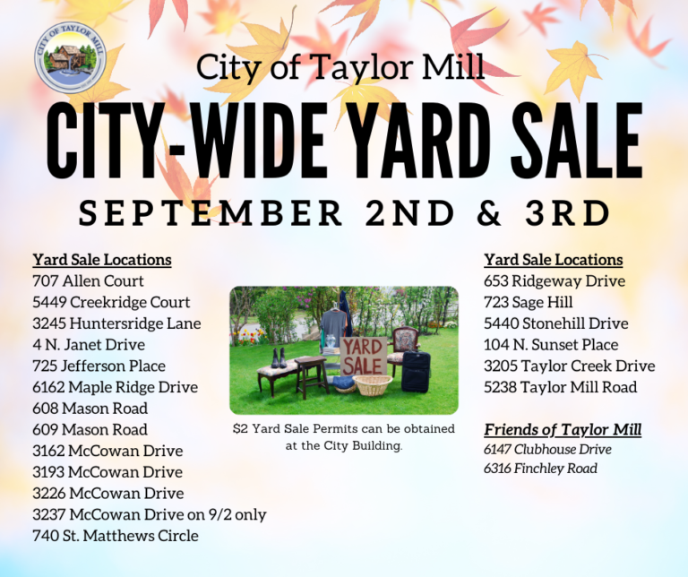 Taylor Mill Community Yard Sale on September 2nd & 3rd City of Taylor
