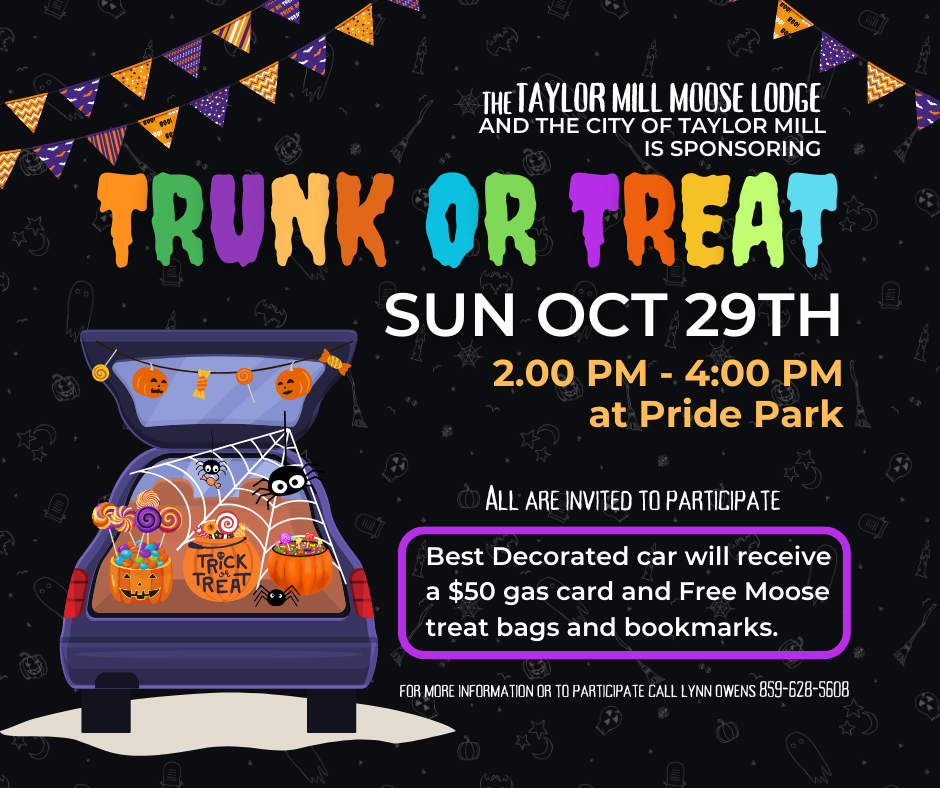 Trunk or Treat on Sun., 10/29 at Pride Park - City of Taylor Mill
