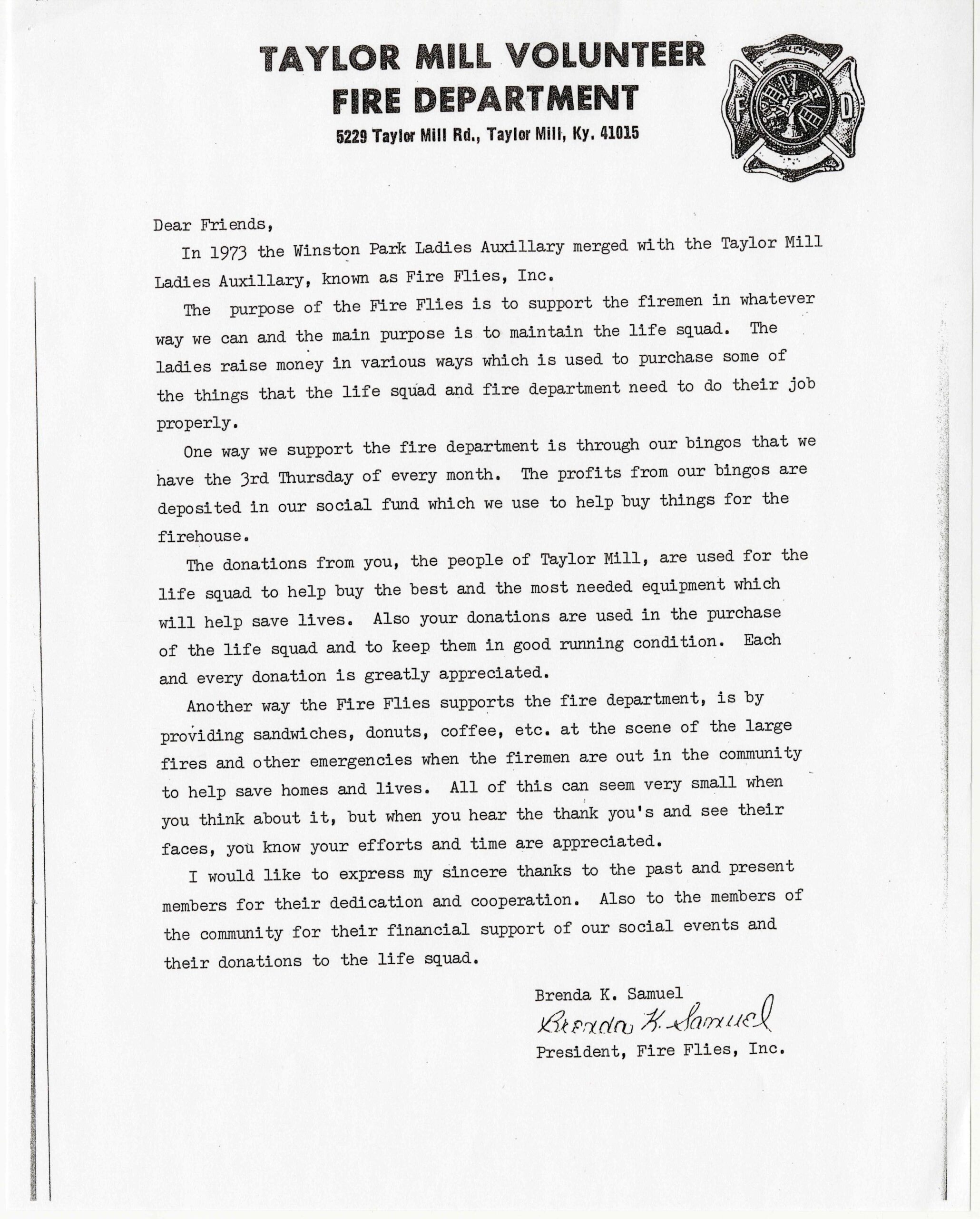 Fire Flies Pres Letter for Open House Book